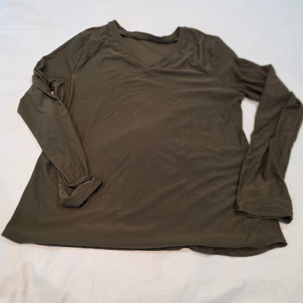 No Boundaries V-Neck Top Womens XXL Olive Green Excellent Long Sleeve Stretch